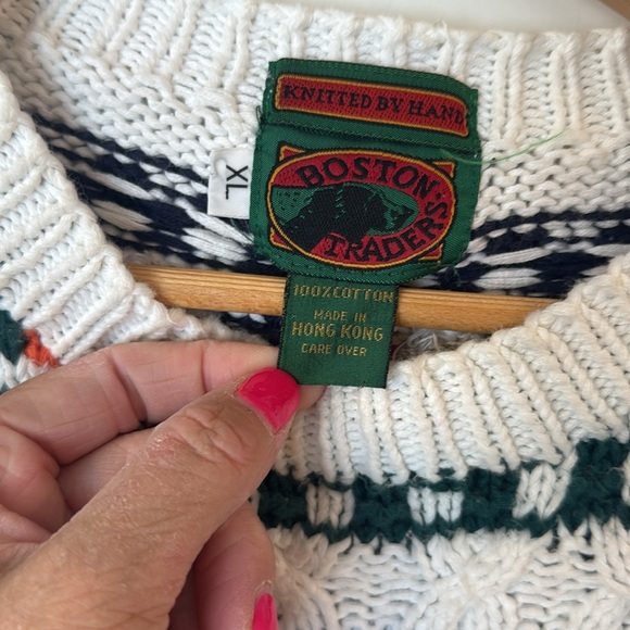 Vintage Rare  Boston Traders Nautical Theme Pattern Pullover White Knit Sweater - Picture 2 of 15